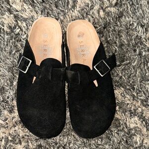Serra Black Suede Women's Mules with Buckle
